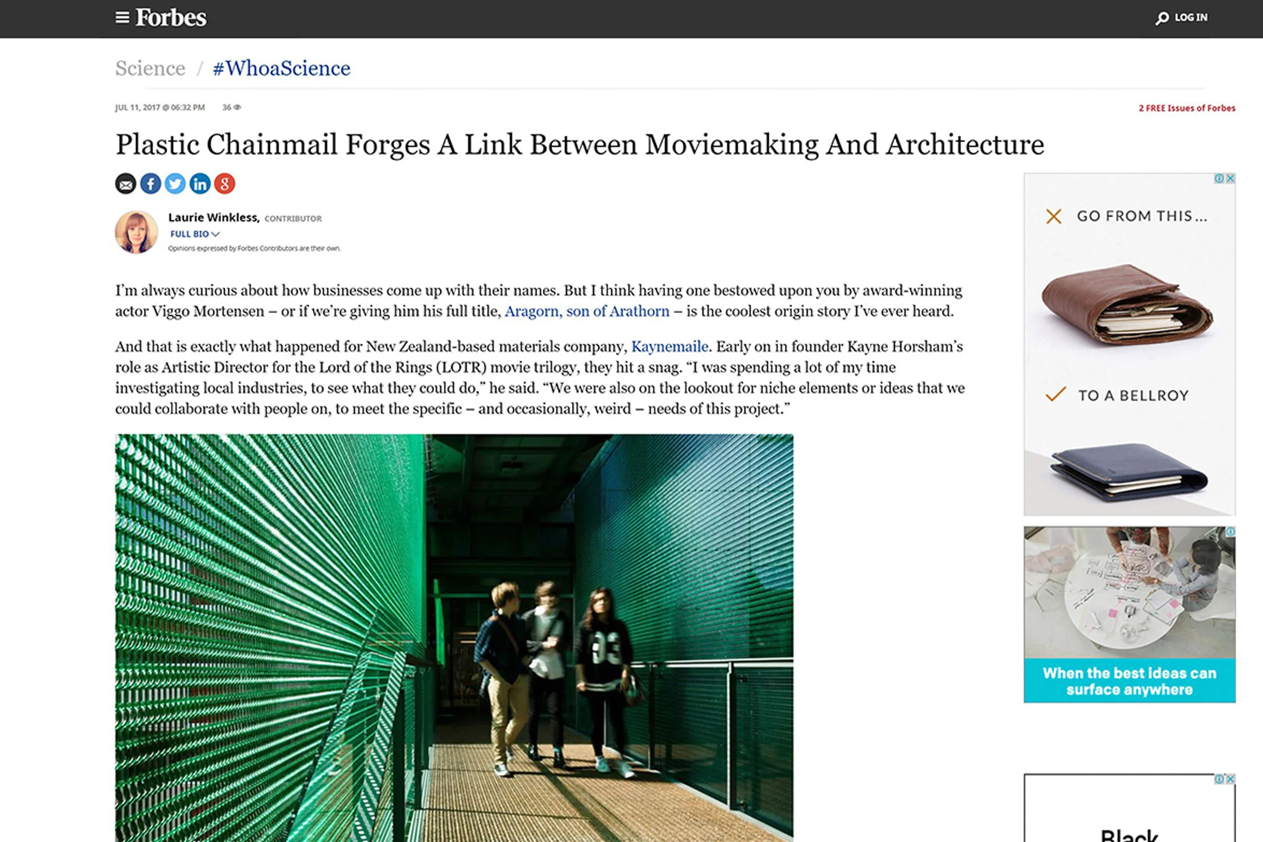 Forbes: Plastic Chainmail Forges A Link Between Moviemaking And Architecture...