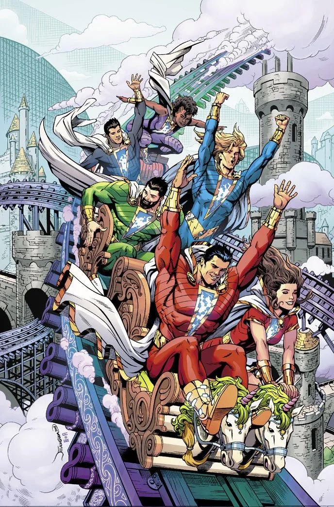The New 52 Shazam Family. Disregarding theme park safety rules since 2011.