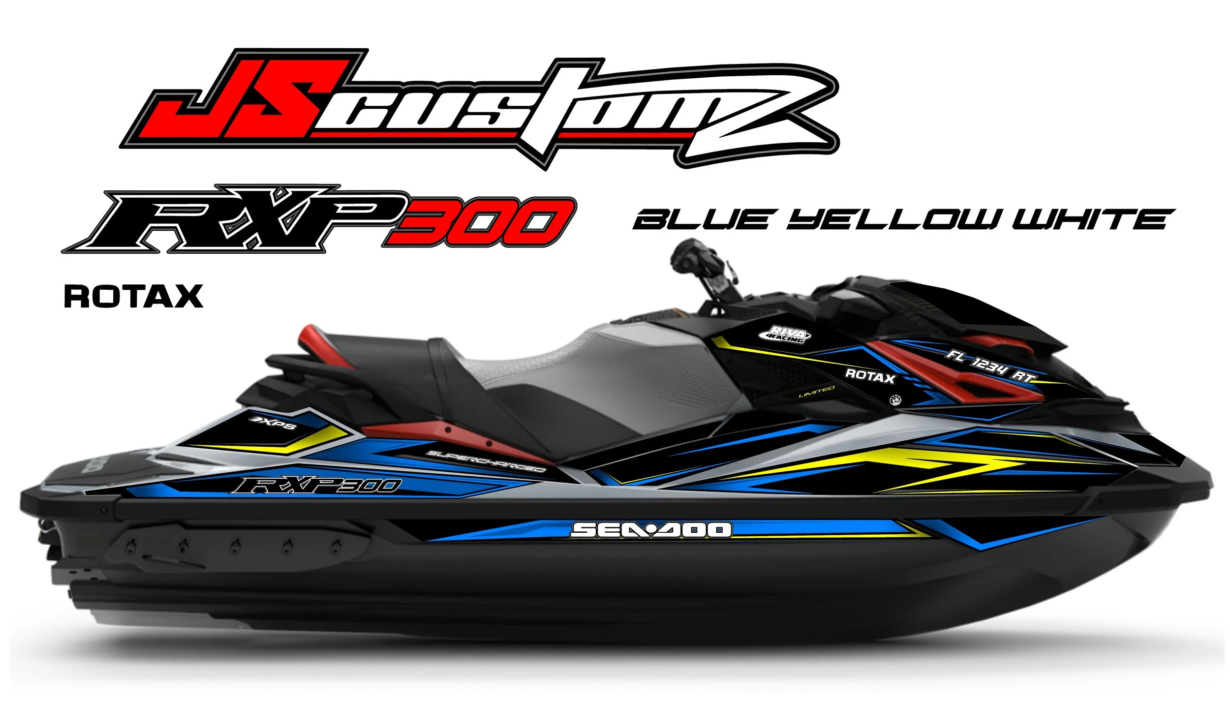 SEADOO RXP JS3 FULL COLOR GRAPHIC KIT BLUE YELLOW WHITE .jpg