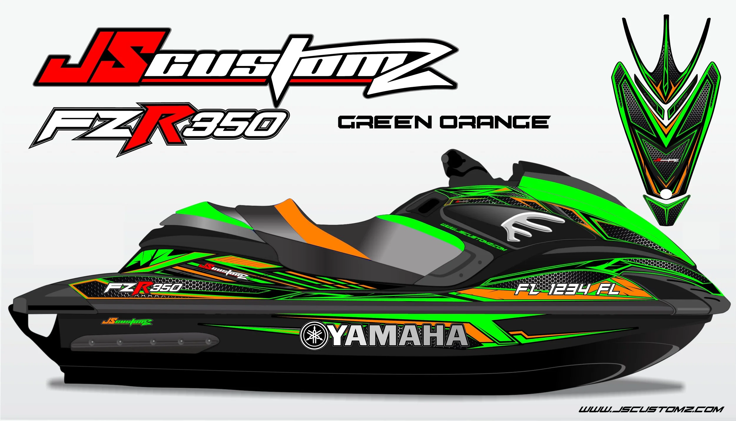 YAMAHA FZR JS1 FULL COLOR GRAPHIC KIT DARK GREEN ORANGE .jpg