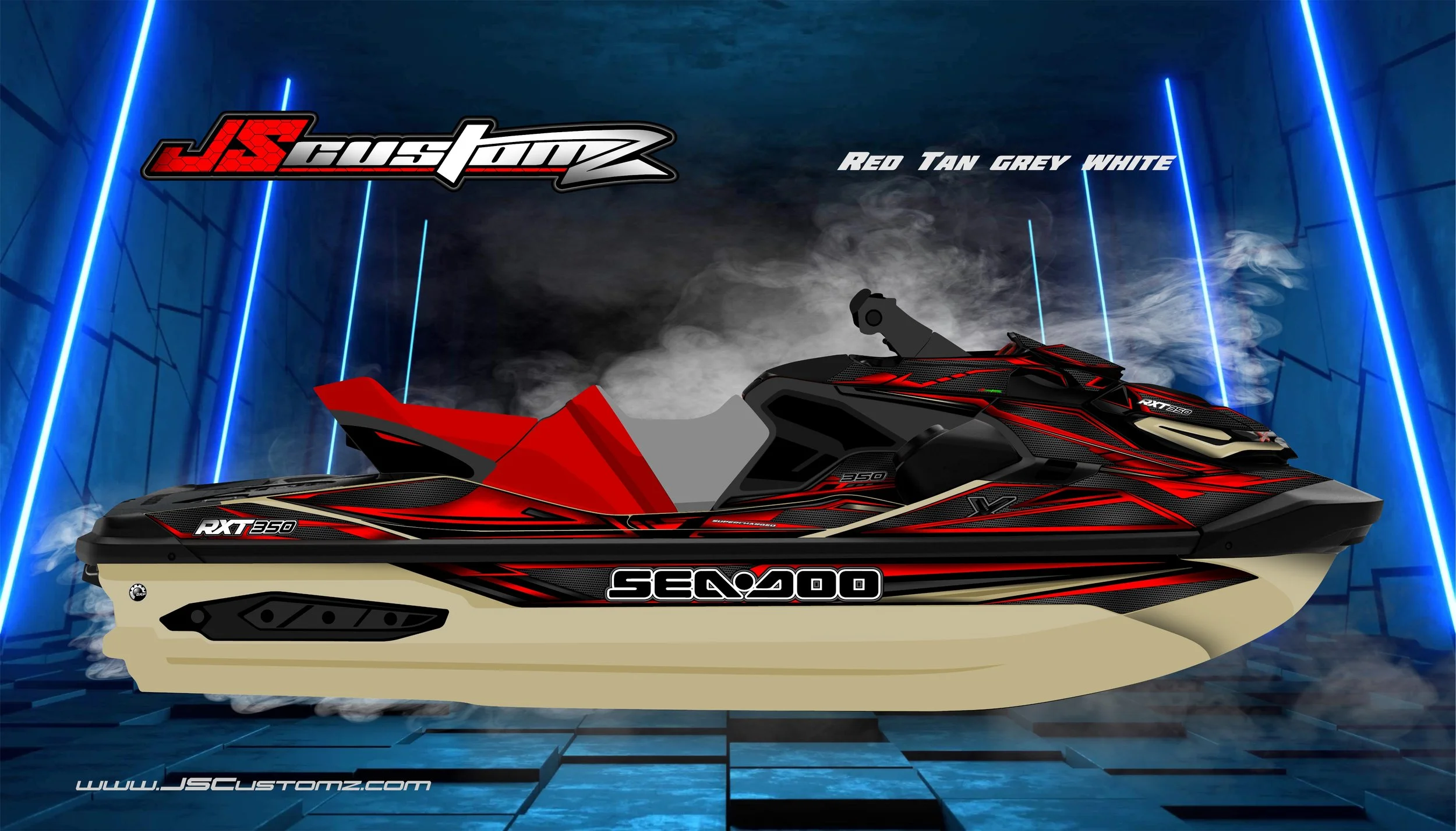 Seadoo RXTX 18-UP JS4 Graphic Kit 2025 RED TAN GREY WHITE.jpg