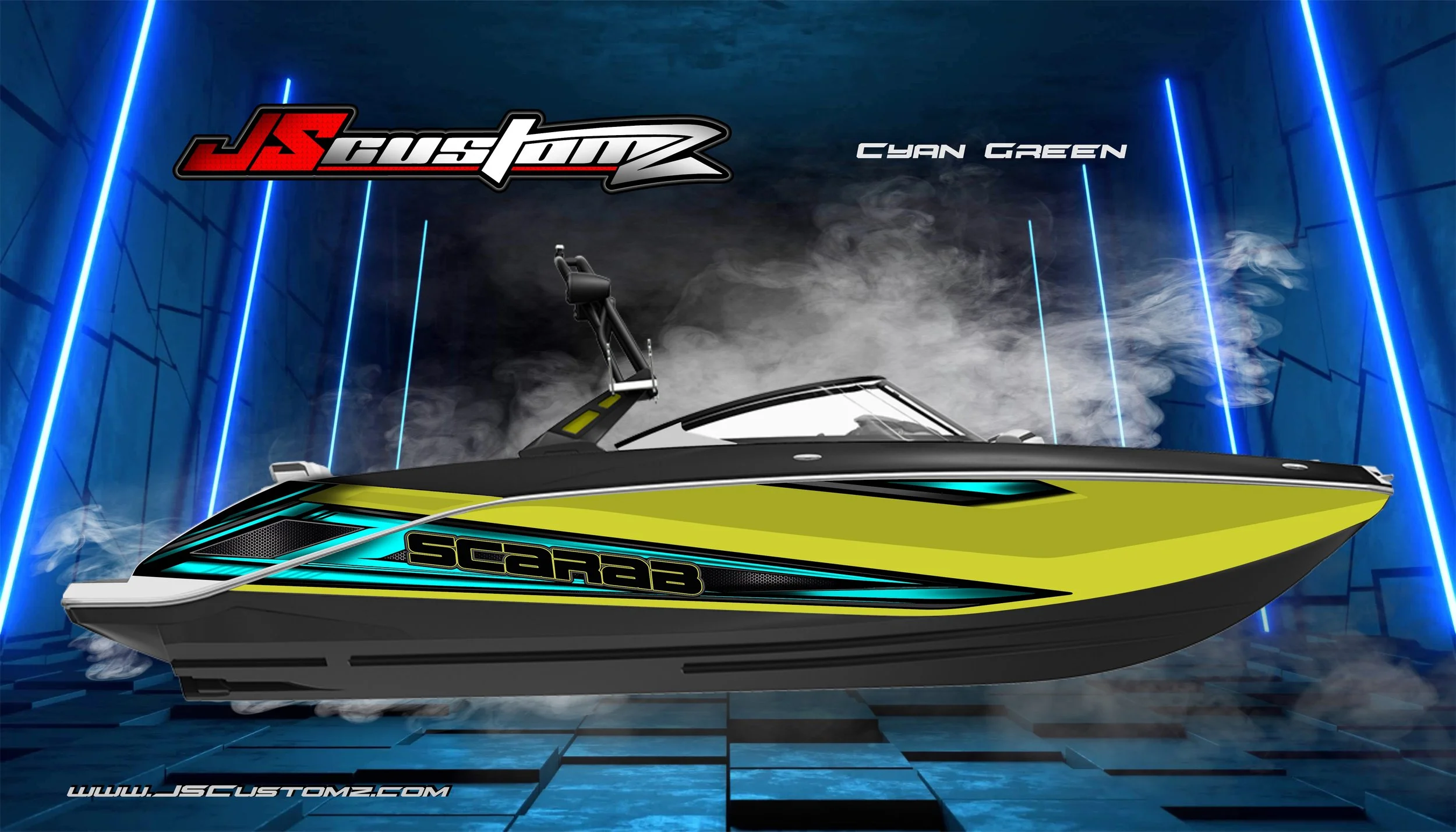 Scarab js2 graphic kit Graphic Kit YELLOW BOAT cyan green.jpg