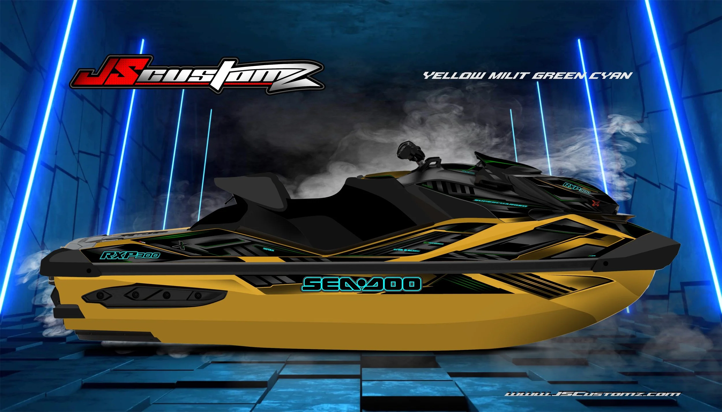 SEADOO RXPX 21-UP JS3 GRAPHIC KIT YELLOW MILIT GREEN CYAN.jpg