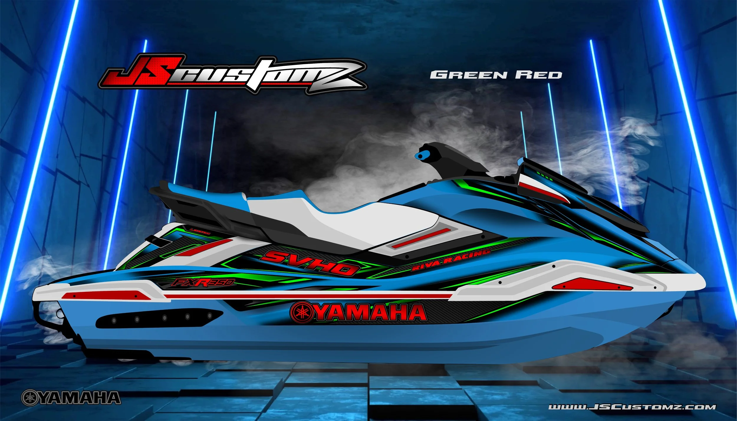 Yamaha FX 19-UP JS3 GRAPHIC KIT BLUE HULL GREEN RED.jpg