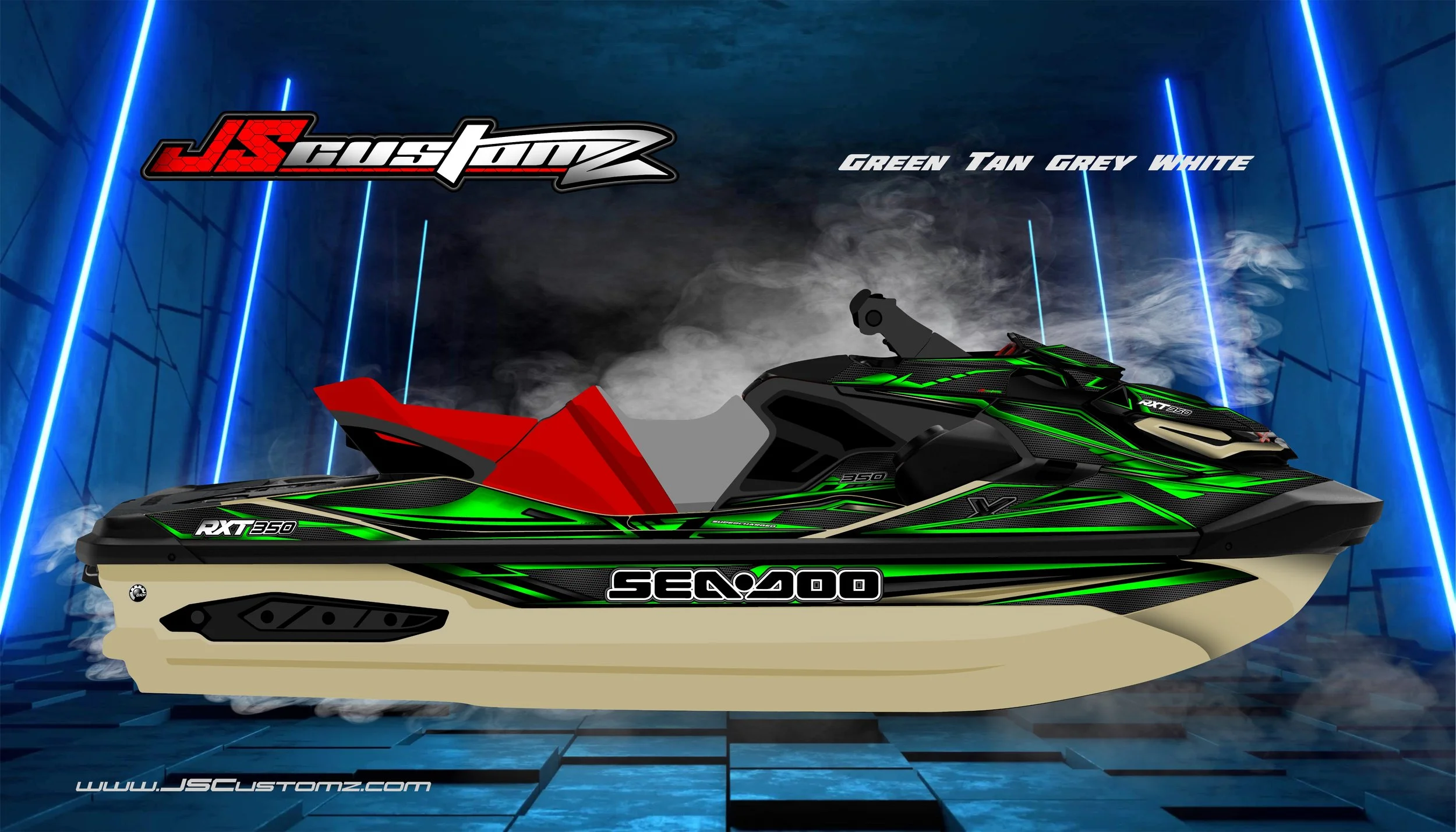 Seadoo RXTX 18-UP JS4 Graphic Kit 2025 GREEN TAN GREY WHITE.jpg