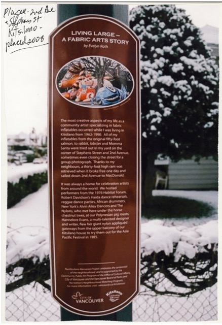 Tribute Plaque Outside Evelyn's Home From 1975-1988 In Kitsilano Canada