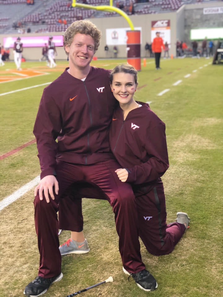 Feature twirlers Connor Rudd and Meredith Smith on game day; Source: Facebook