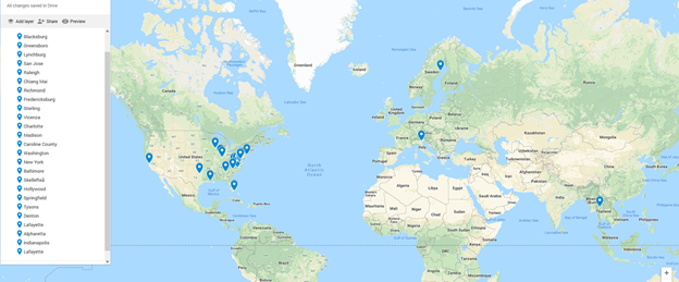 Map of the future workplaces and schools of the graduating seniors; Source: Eric Chang
