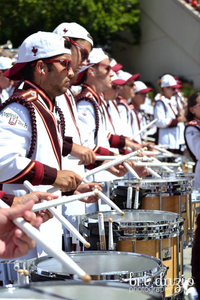 The Virginia Tech Drumline, doing what they do best during the game; Source: Bri Dazio