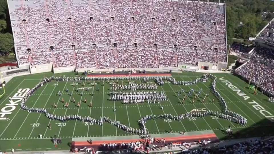 The Marching Virginians creating the United States on the field with the Highty-Tighties and ODU’s marching band for the Military Appreciation game on September 23, 2017; Source: Facebook