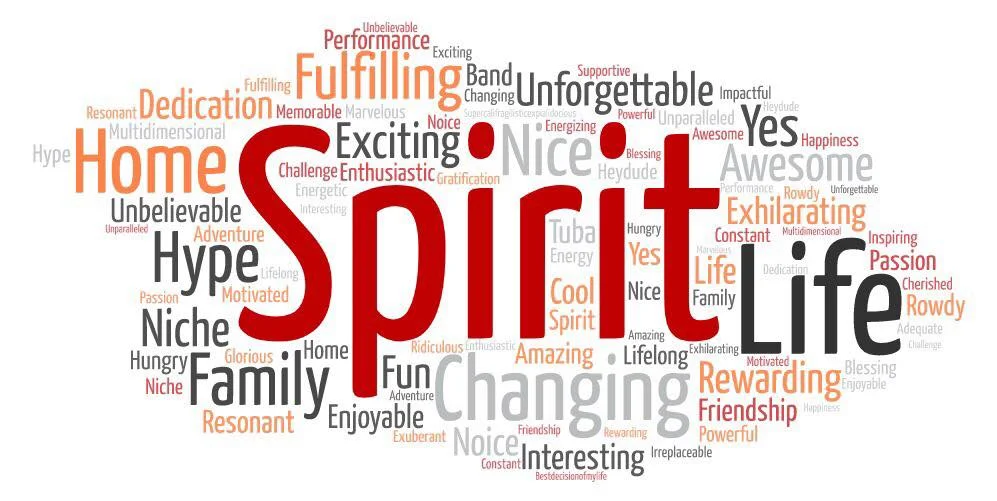 A word cloud of the responses to “if you had to describe The Marching Virginians or your MV experience in one word, what would it be?”