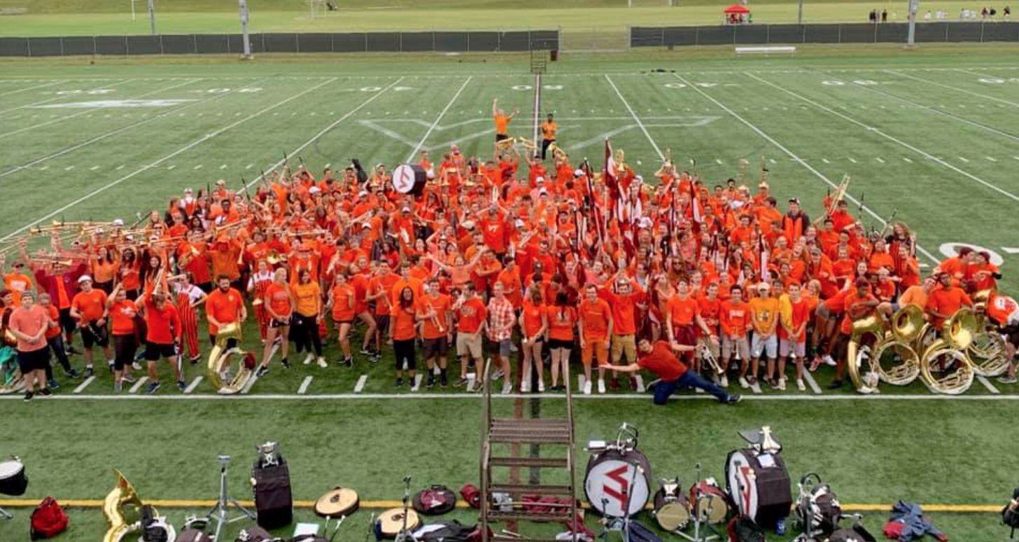 Saturday was Virginia Tech’s Orange Effect game. While the band may have been in uniform on Game Day, they were certainly in the spirit on Friday’s practice; Source: Alana Hassett
