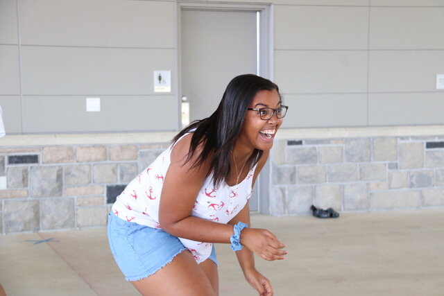 Jada Braxton, one of the MV Pix, laughing after trying out a new set of dance moves; Source: Emery Poulsen