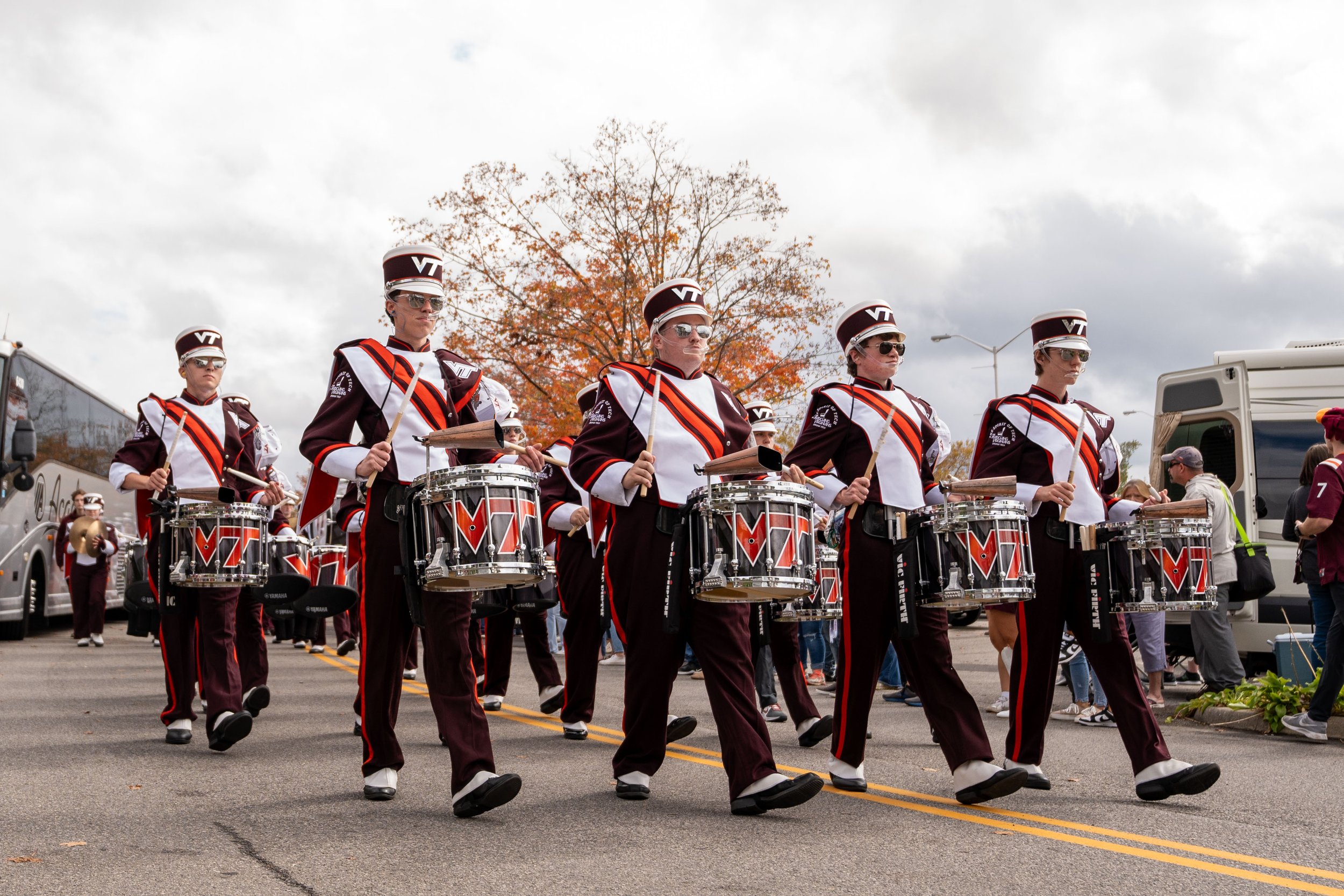 In Stock Poms, Marching Band, Color Guard, Percussion, Parade