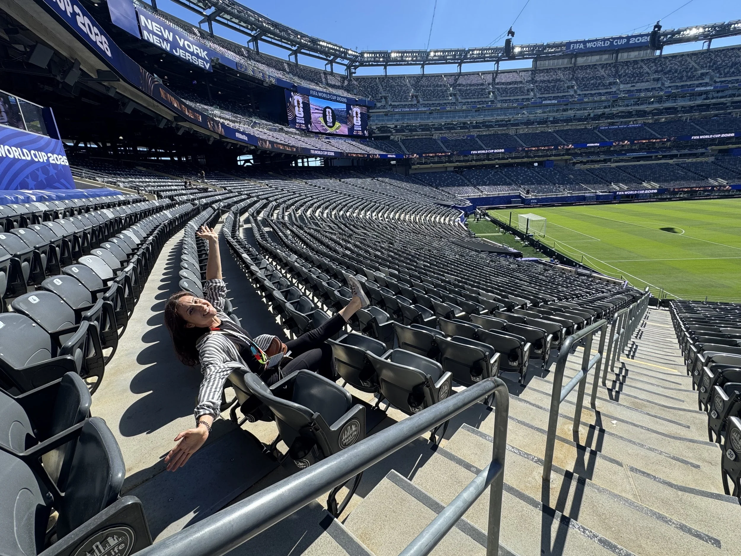Chanteuse Myriam Phiro at empty Metlife Stadium before her performance at FIFA World Cup 2026