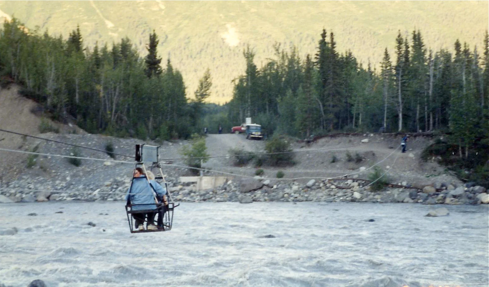 1995 photo of the hand-pulled tram across the Kennicott River.