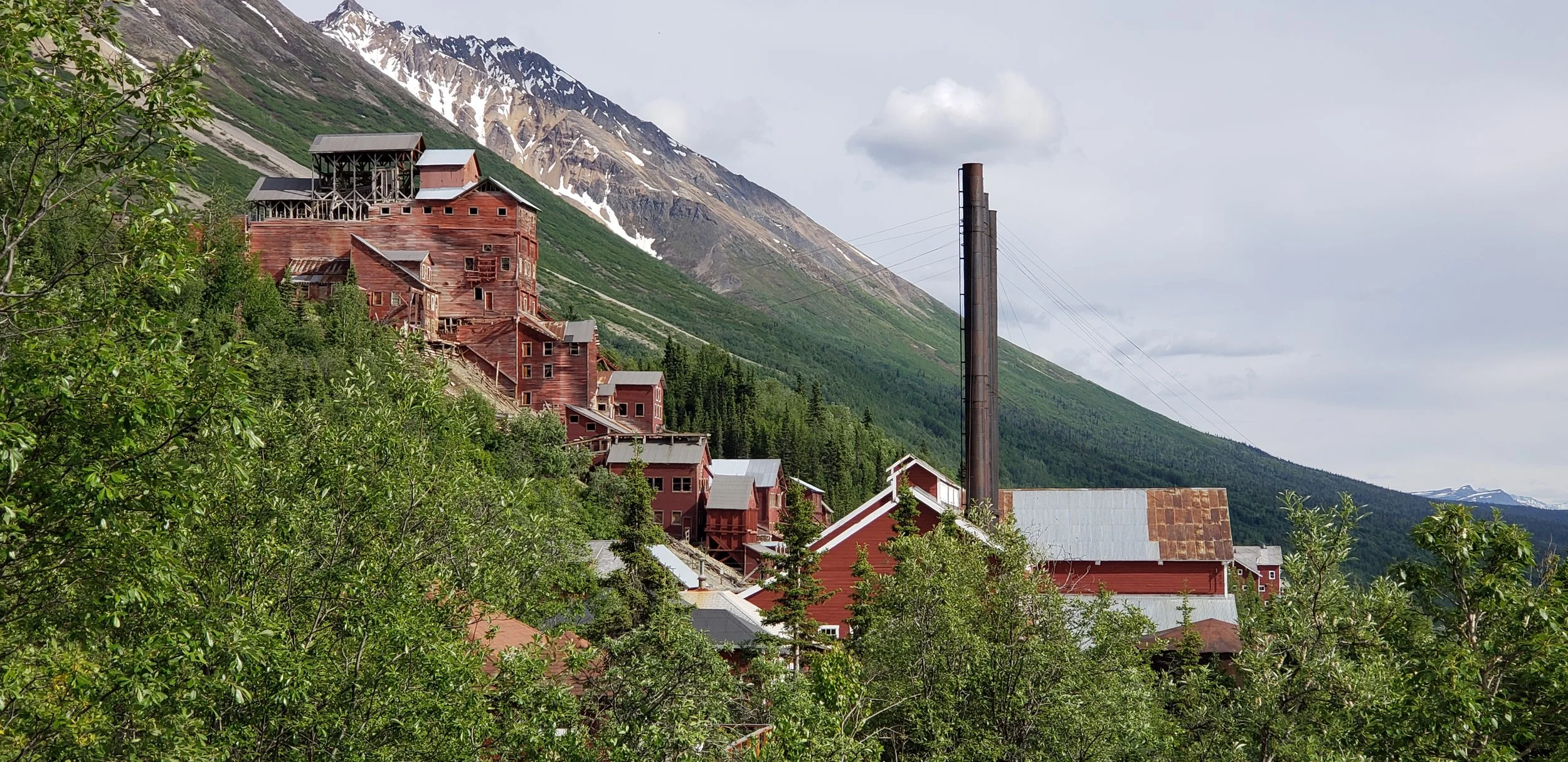 A photo of the historic Kennicott Mill Building in Kennicott, Alaska