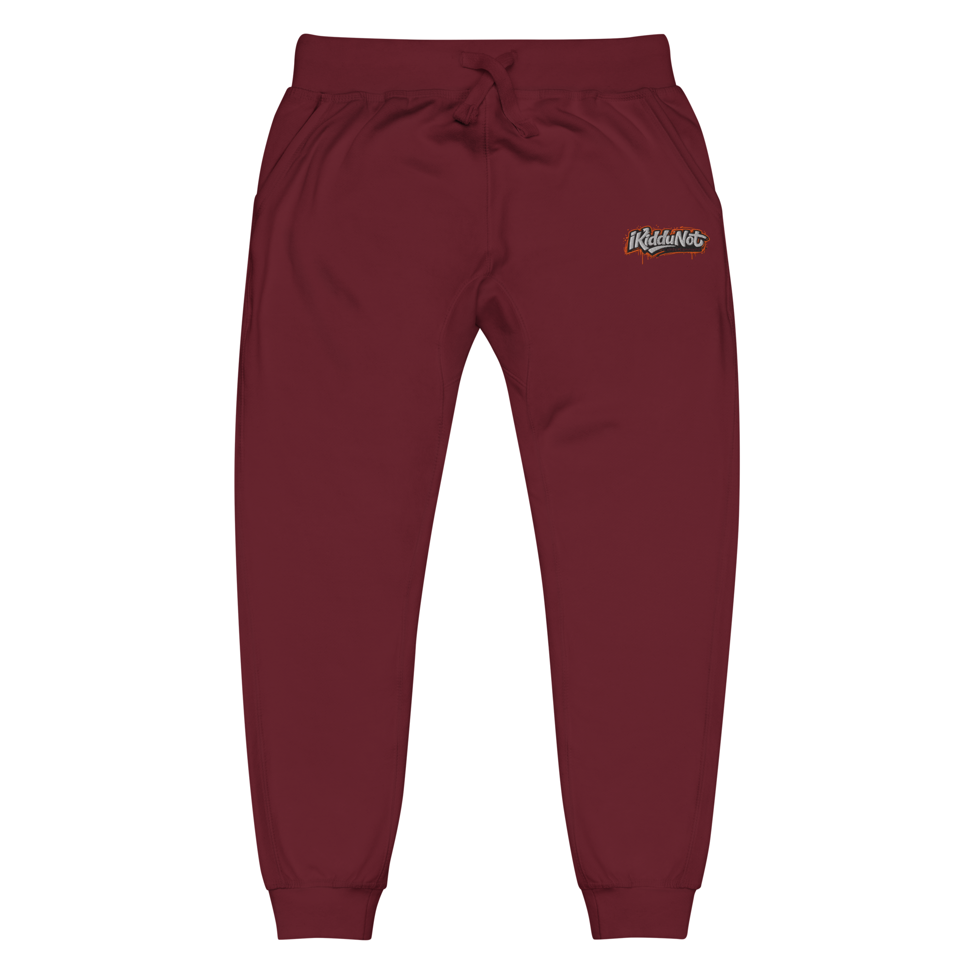 unisex-fleece-sweatpants-maroon-front-69cf19e176bc9.png