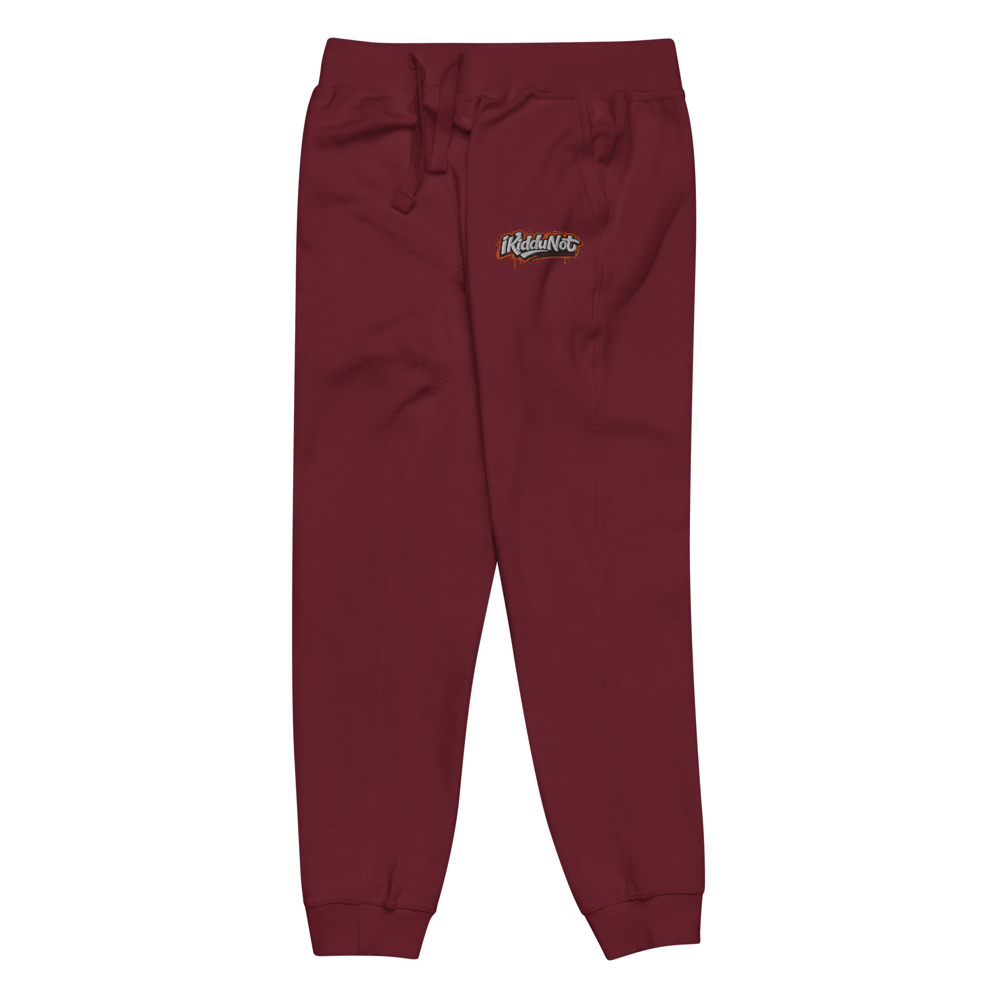 unisex-fleece-sweatpants-maroon-front-left-69cf19e176cf0.png