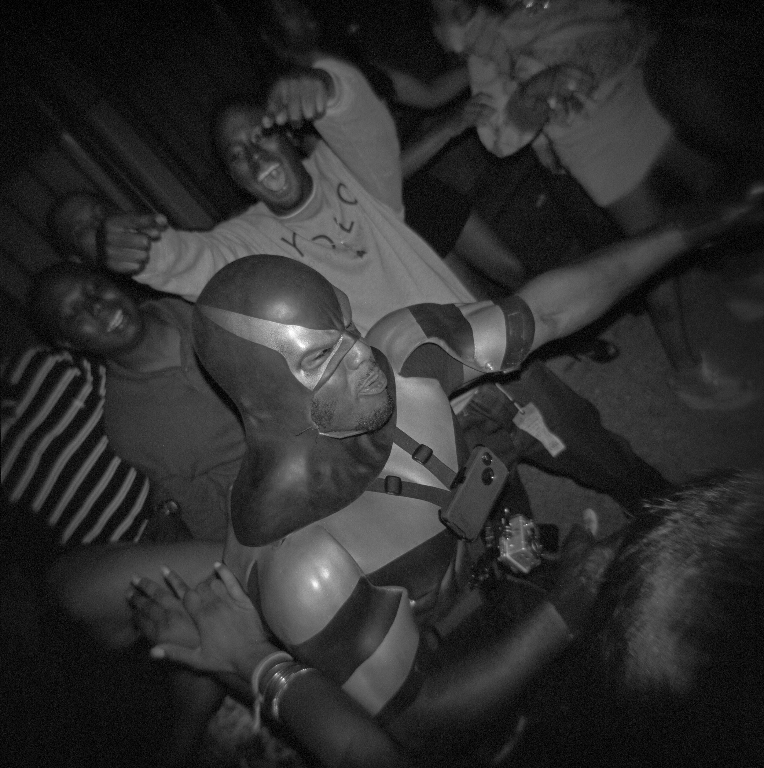  Phoenix Jones is cheered on by a crowd as he attempts to break up a fight in Seattle, WA on Oct. 6, 2012. 