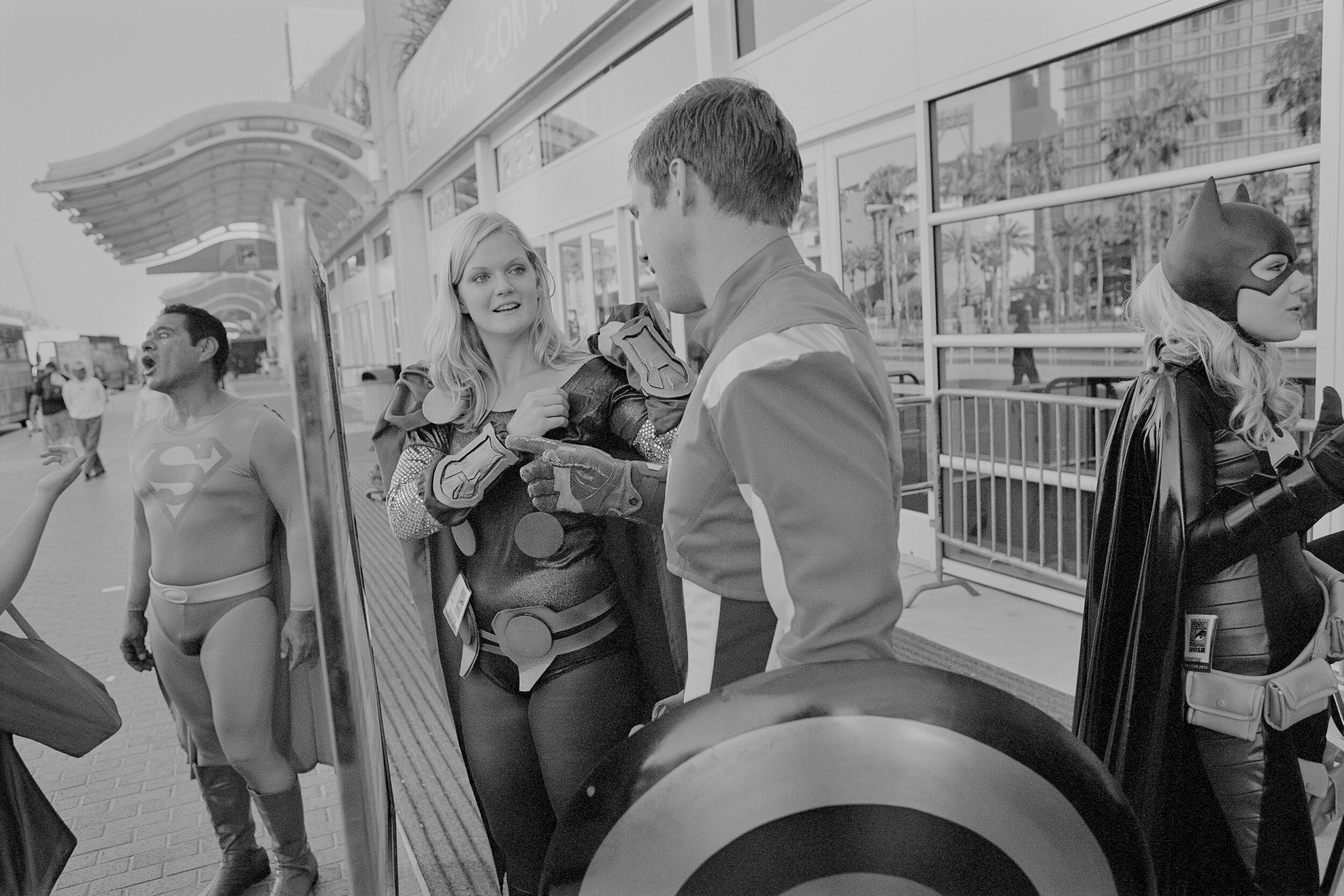  Superman, Thor, Captain America, and Batgirl in San Diego, CA on July 15, 2012. 