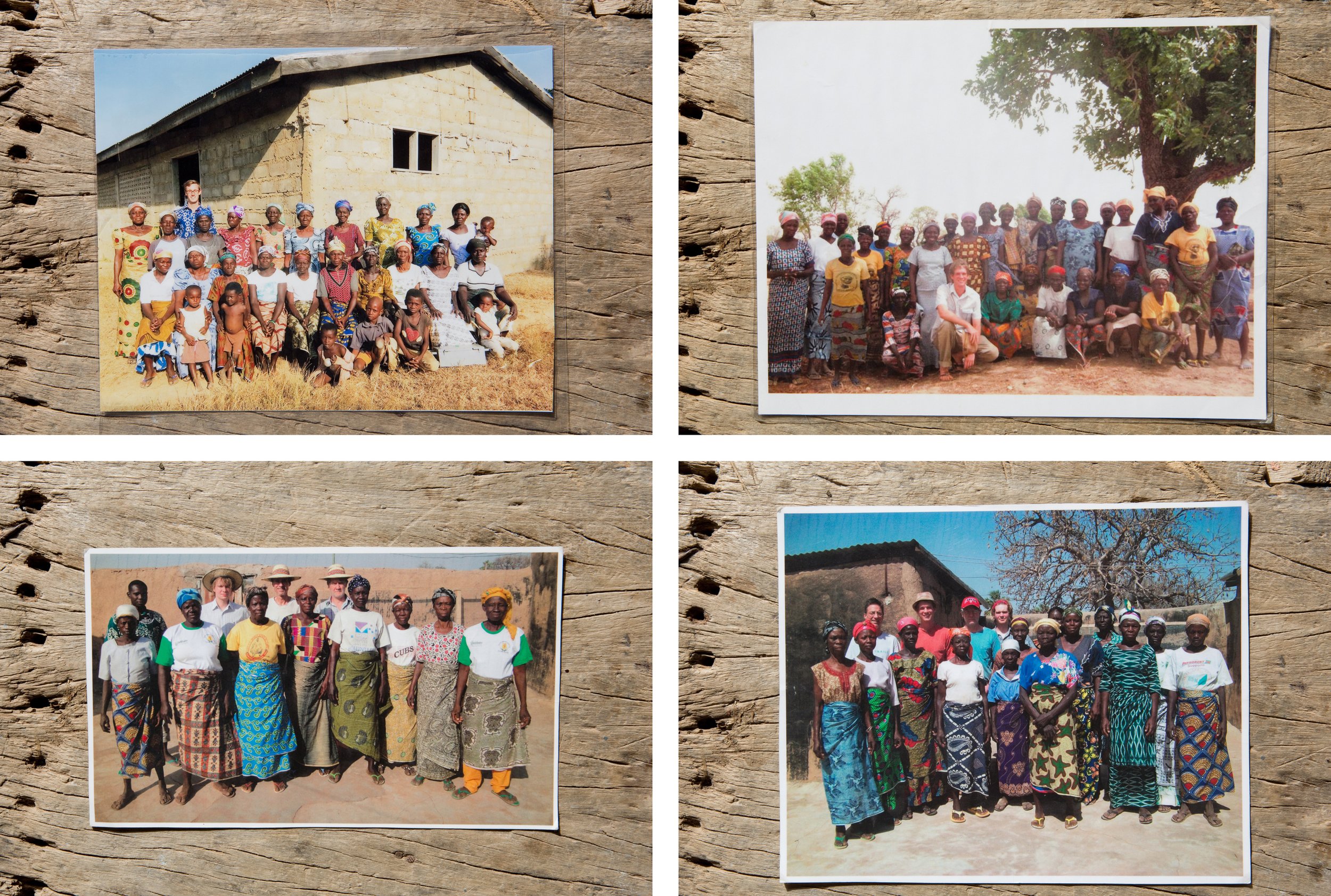  Women’s group with foreign volunteers who helped to provide them with shea butter grinding mills. Zuarungu, Upper East Region, Ghana. Top left original photograph circa 2012; other dates unknown. Copy photographs June 12, 2014. 