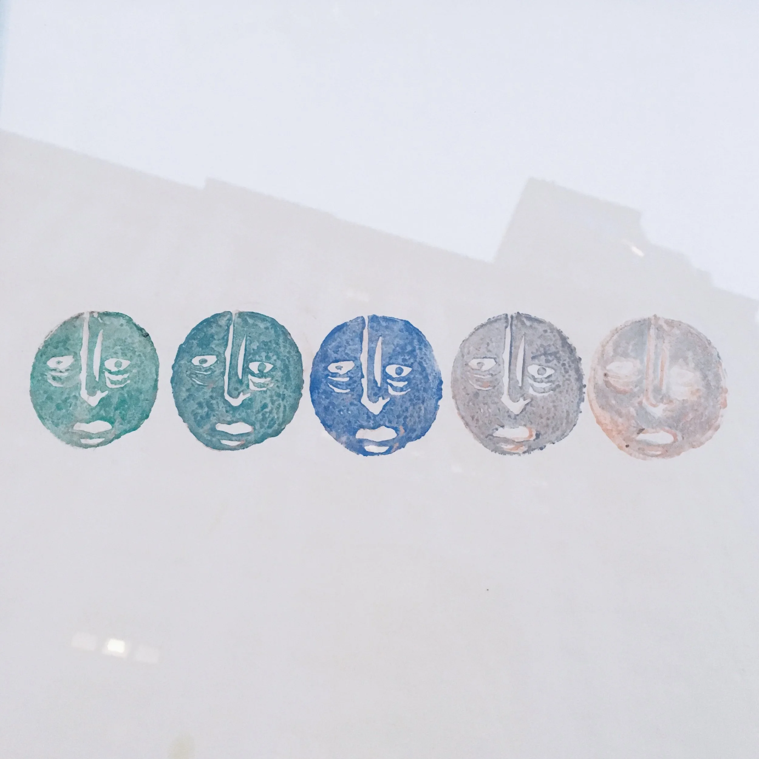  Carved Potato Stamp + Acrylic on Paper 