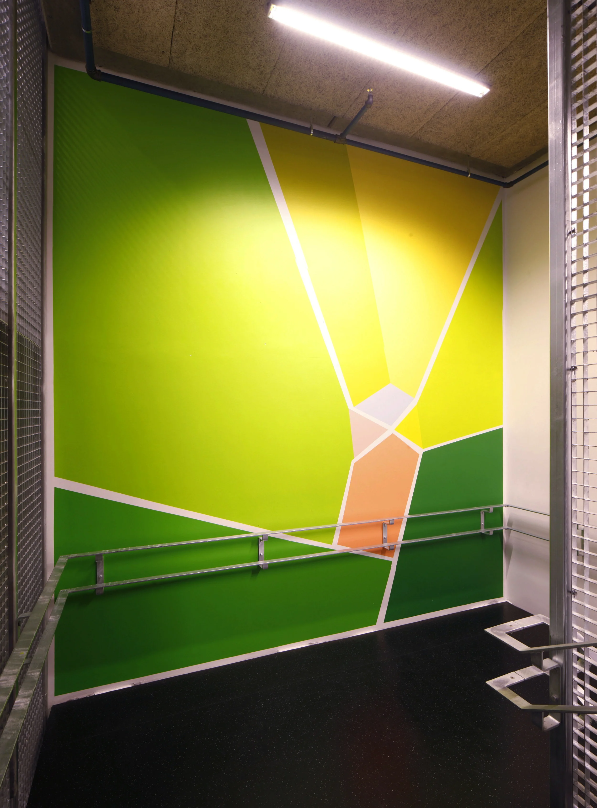 Origami I II III . Nord Østerdal VGS. Tynset. 2013. Wallpainting / 3 staircases.