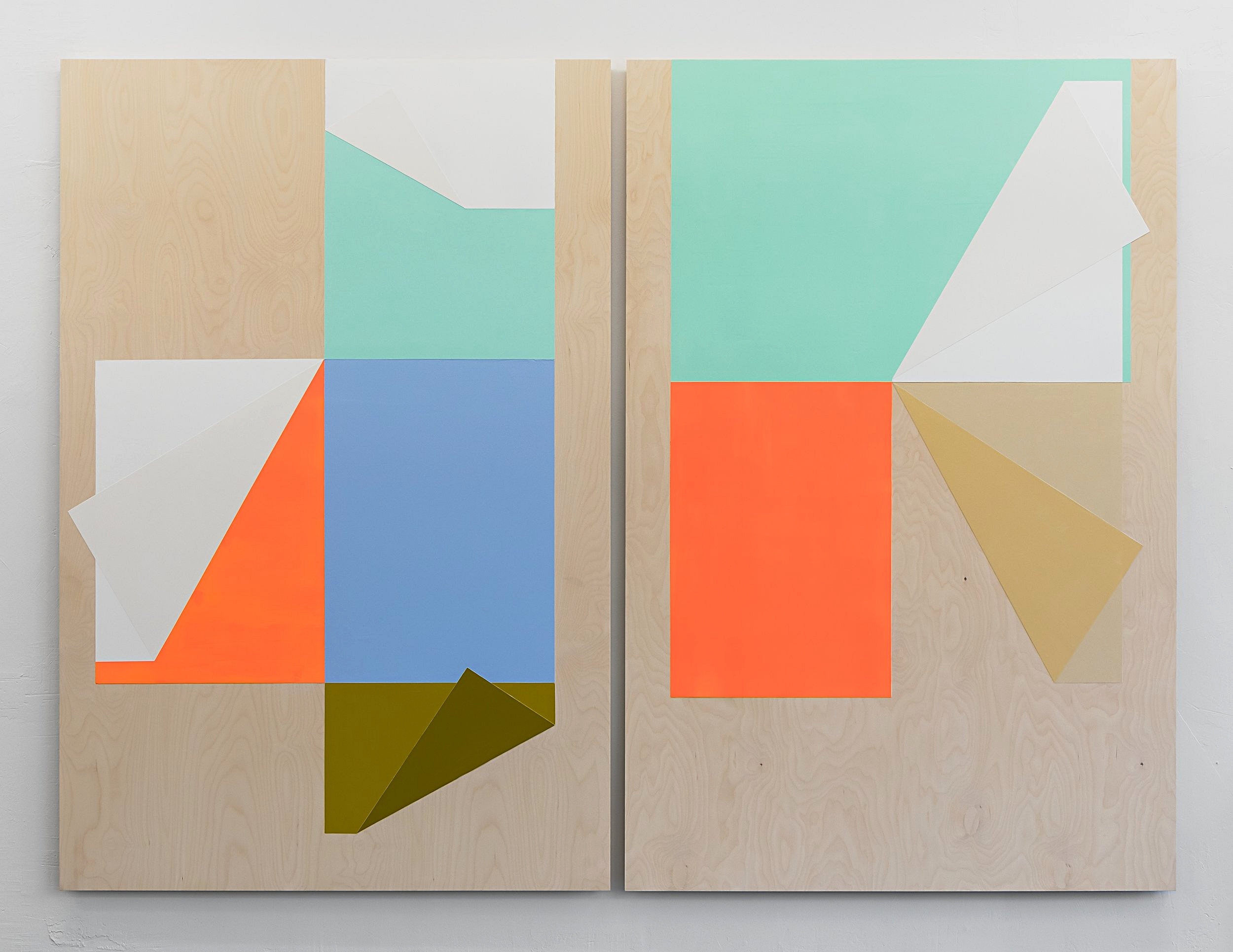  Untitled (Diptych), 2016. Acrylic and gesso on birch plywood. 2 panels 180 x 120 cm. Overall 180 x 244 cm 