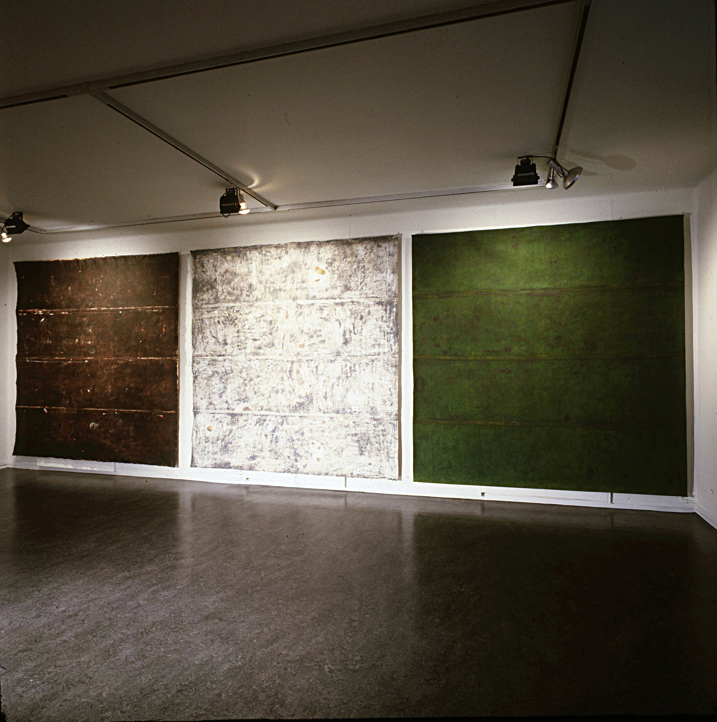  Installation view Kunstnerforbundet Oslo.&nbsp;  Tundra I II III.  1992. Pigment on cotton canvas. 240 x 240 cm. 