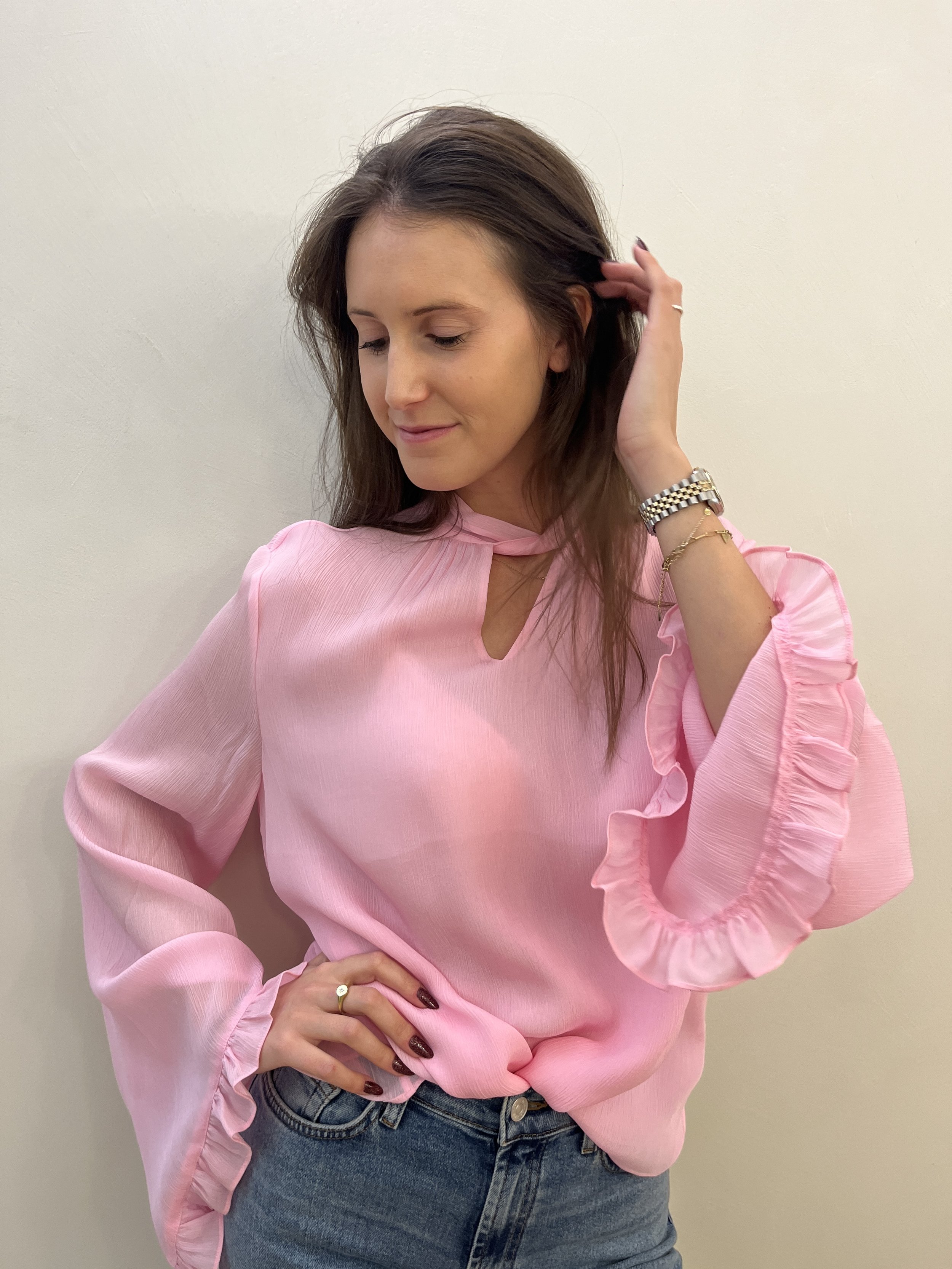 Zijde Herzen's blouse in lichtroze