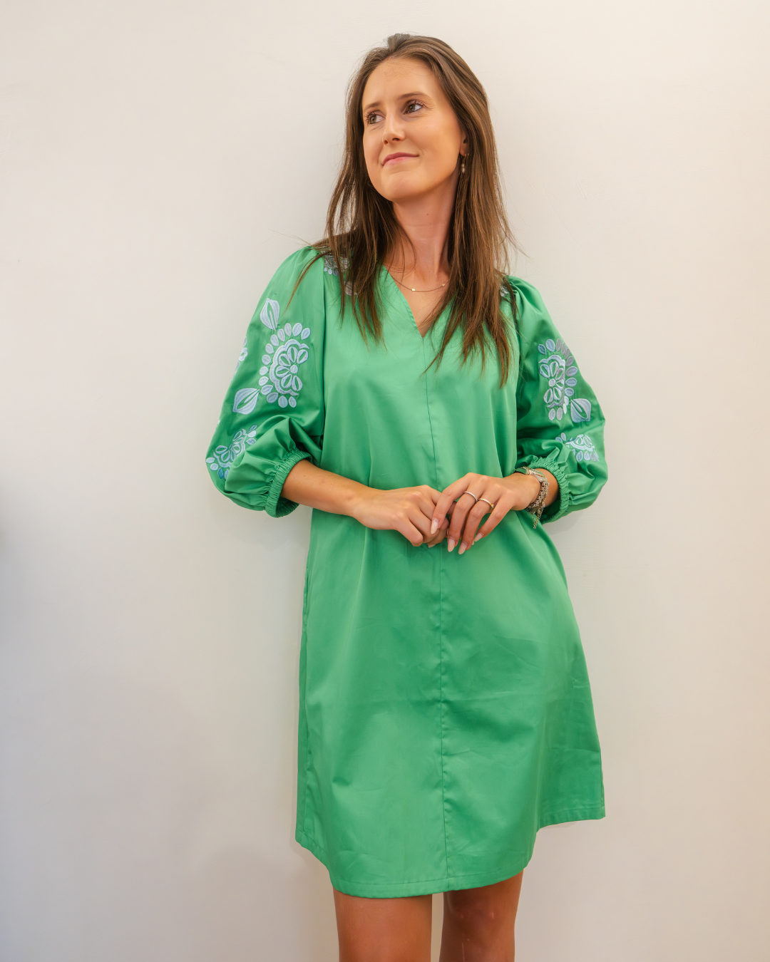Senso Groen Kort Kleedje met 3/4 Mouw