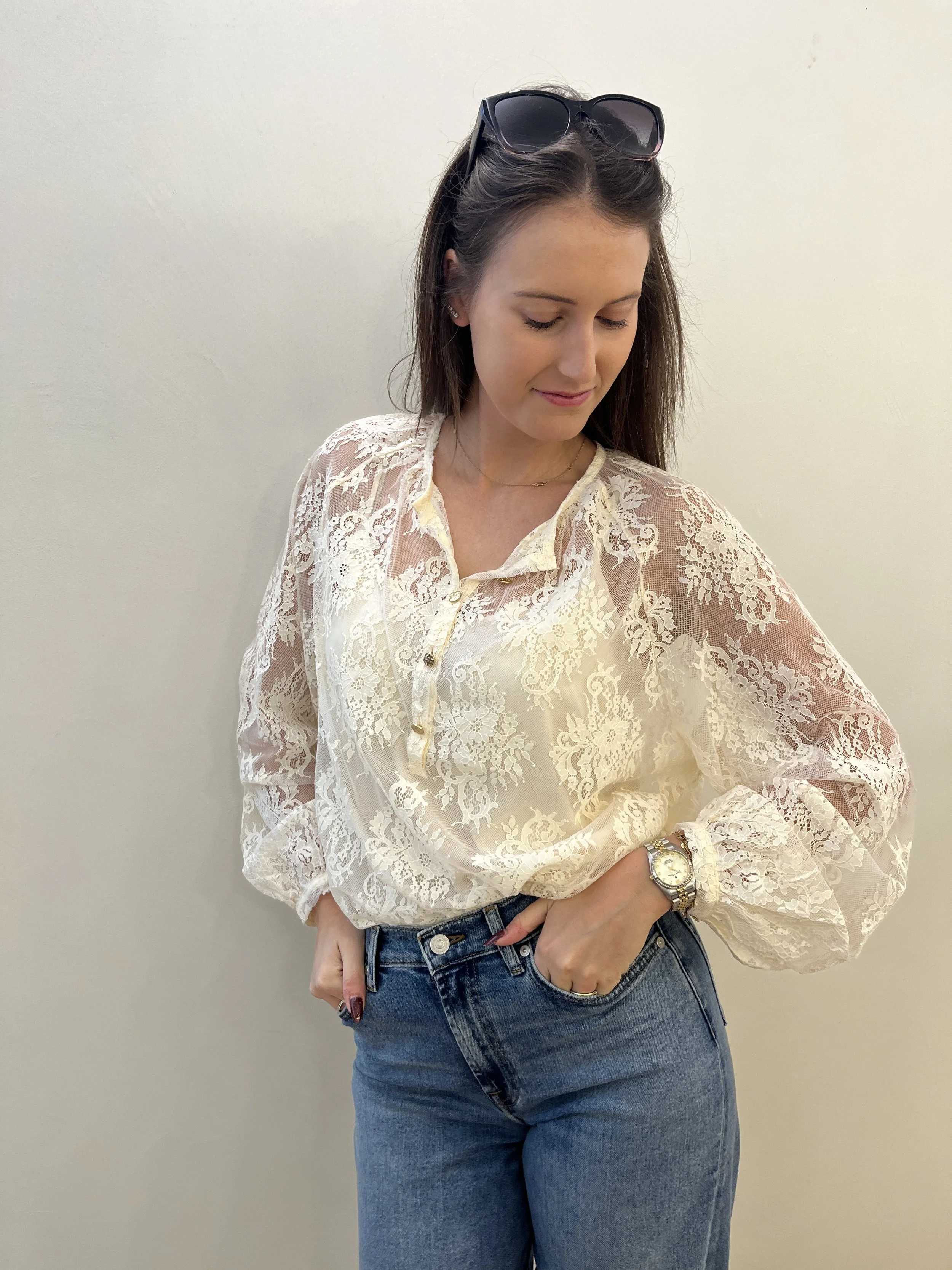 Beaumont Kanten Bloes in Ecru met Top
