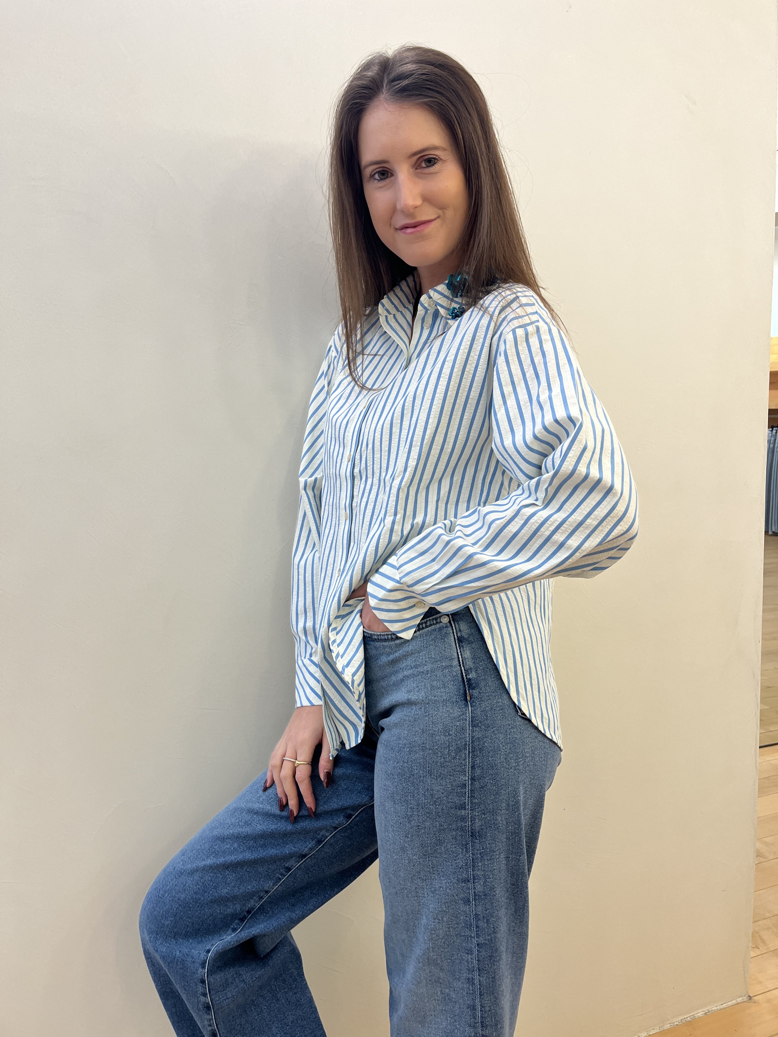 Gestreepte Bloes met Paillettenkraag