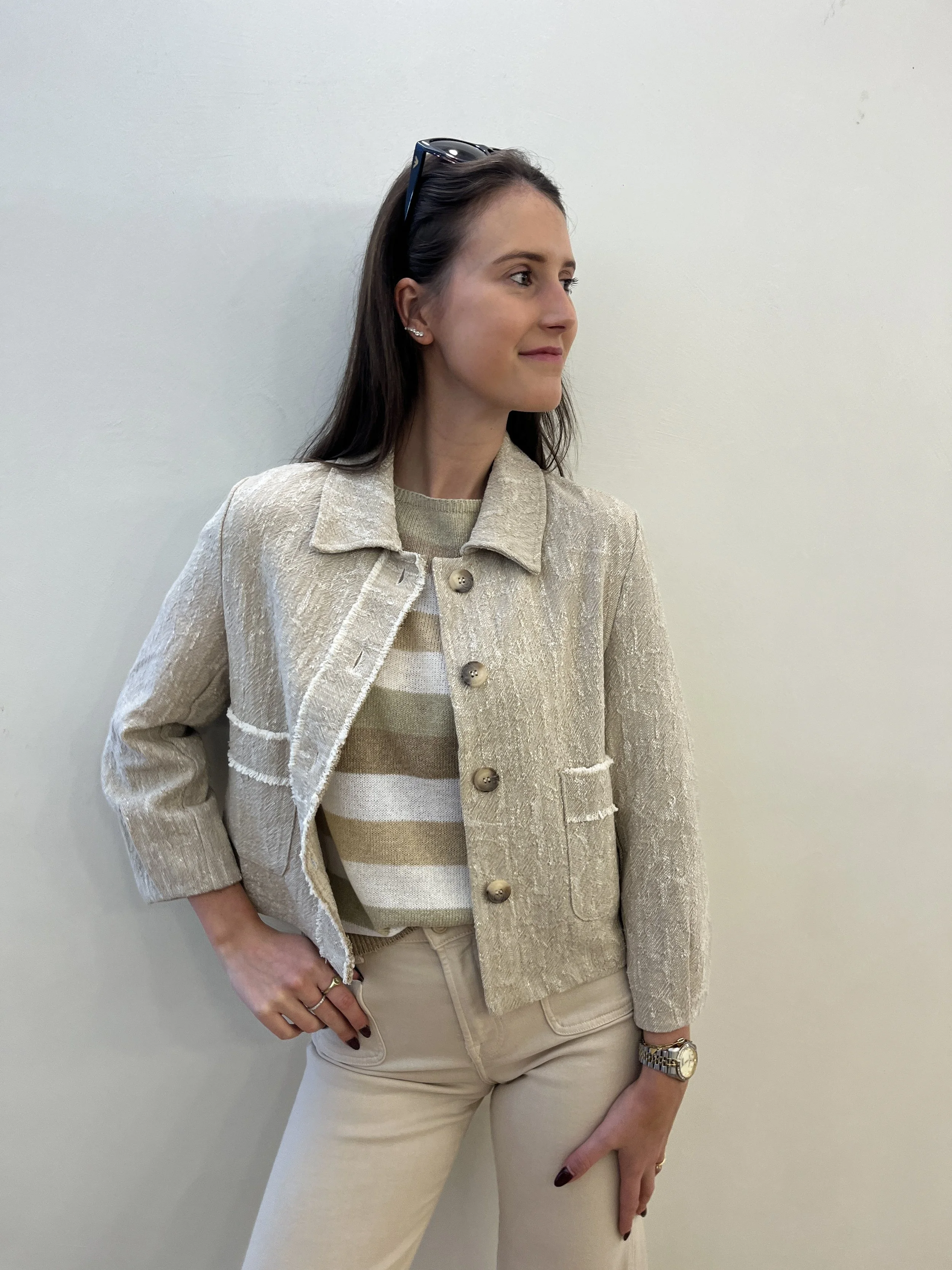 Signature Vestje in Ecru – Bouclé Stof