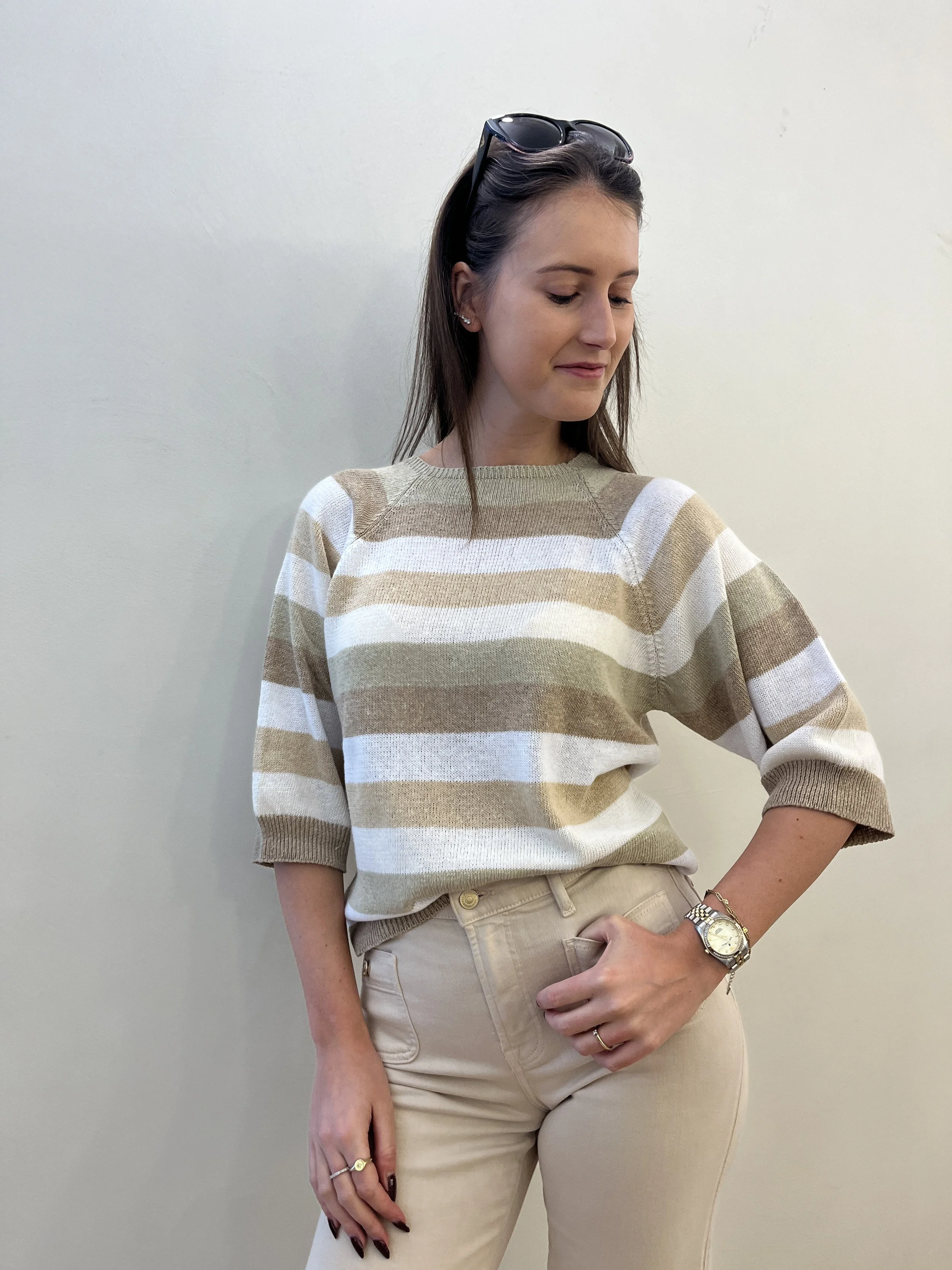 Signature Truitje met Horizontale Streep in ecru