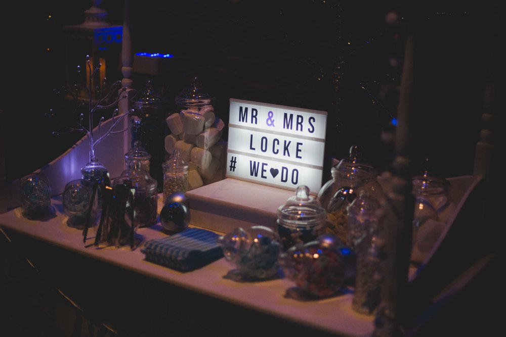 Close up image of a sweet cart at a wedding in South Wales 