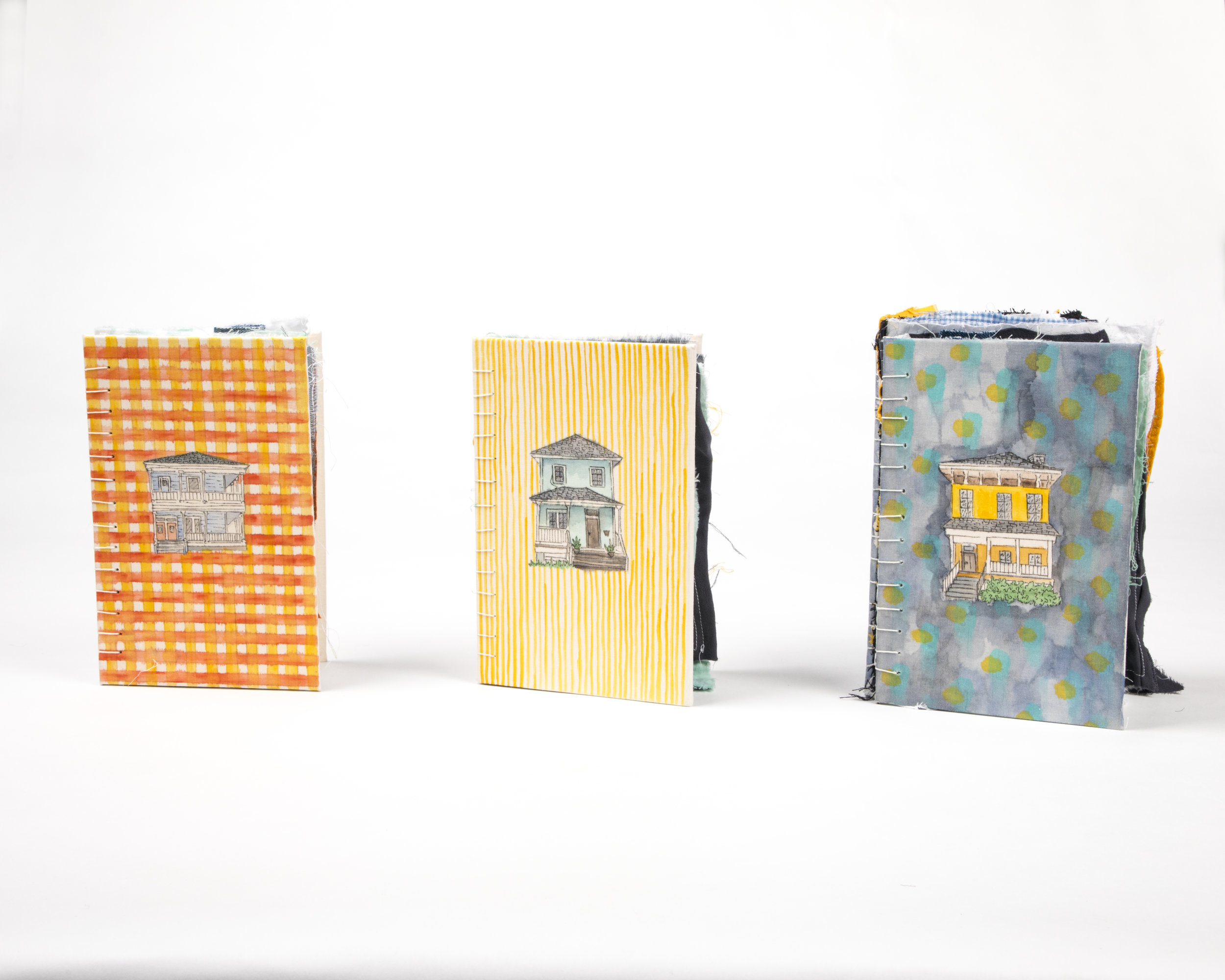  Artist book series inspired the memories that encompass the home.  Coptic stitch bound with quilted pages. 