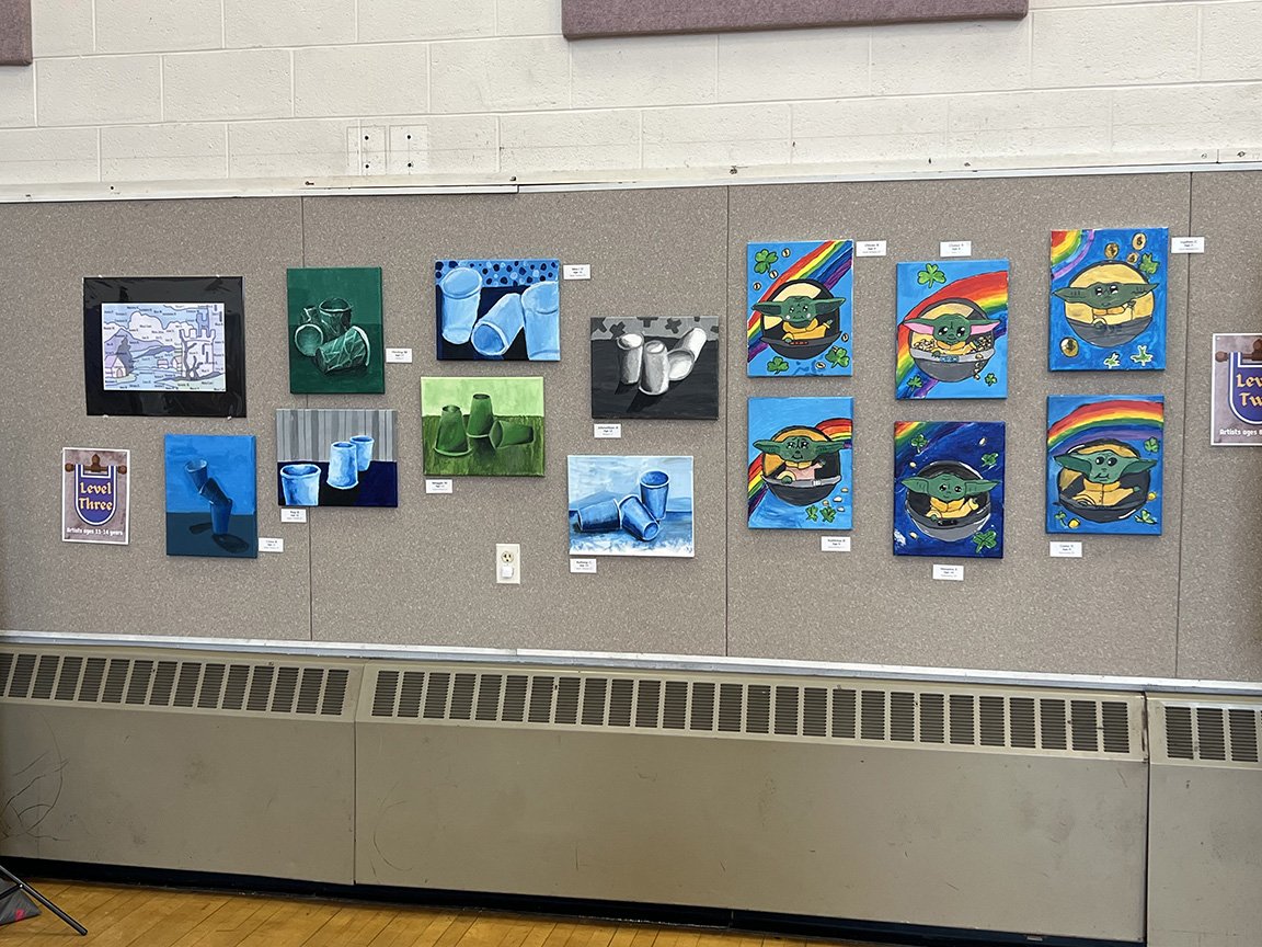 L3 (11-13 year olds) Observational Acrylic Cup Paintings and Level 2 (8-10 year olds) Acrylic Yoda Paintings
