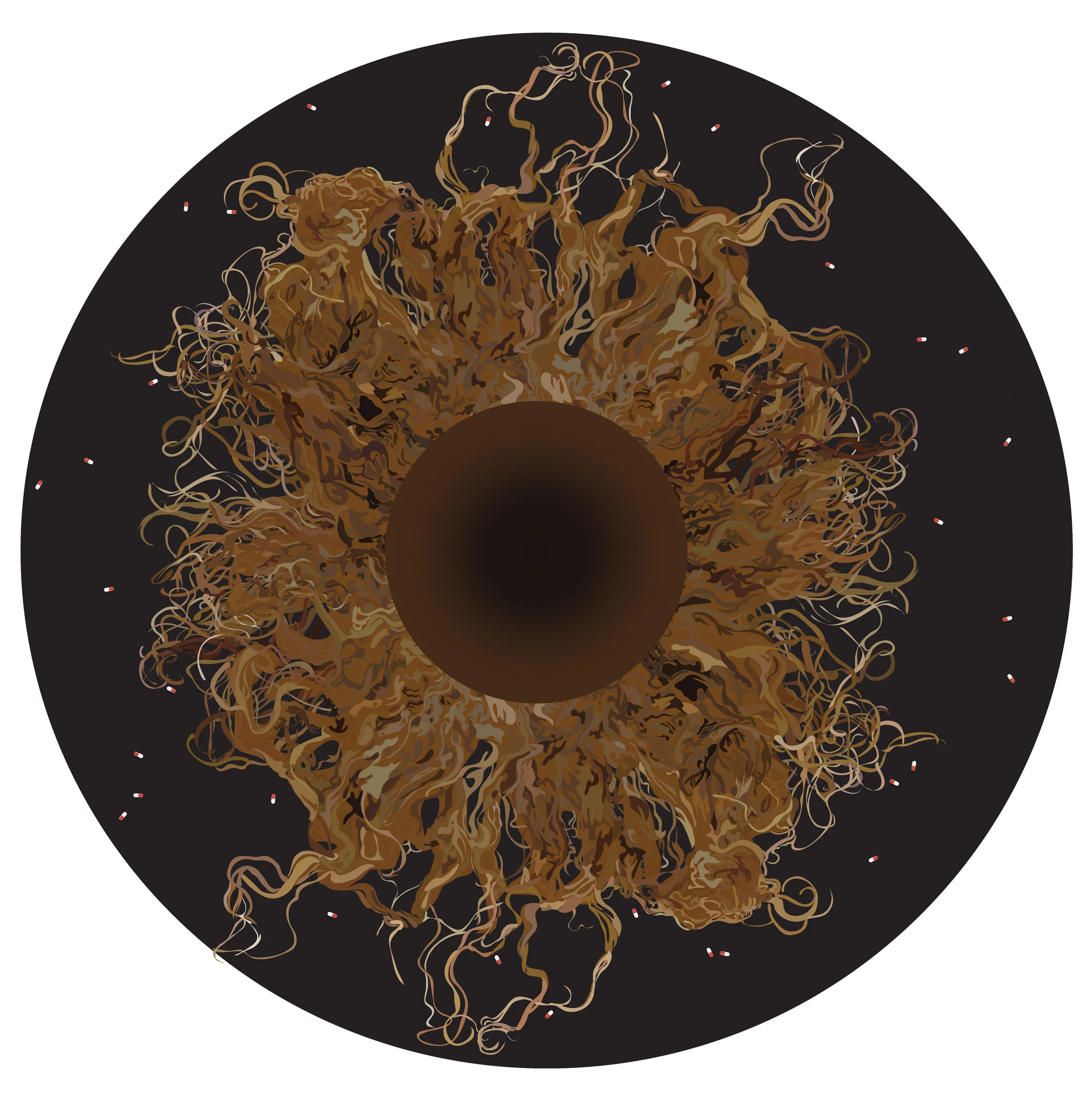  Deconstructing Selfism or Explosion of the Artist upon Contemplating the Possibility of Being a Floating Consciousness inside a Bag of Meat : Digital drawing on board 