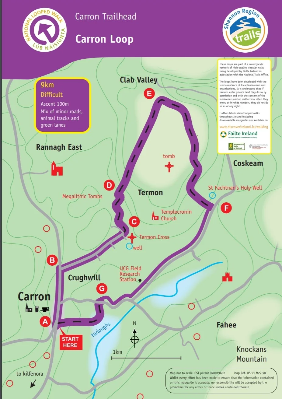 Green Route is 6km (Not Shown on this Map) - Map across from Pub
