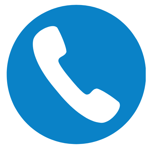 Blue circle with black telephone handset icon in the center.