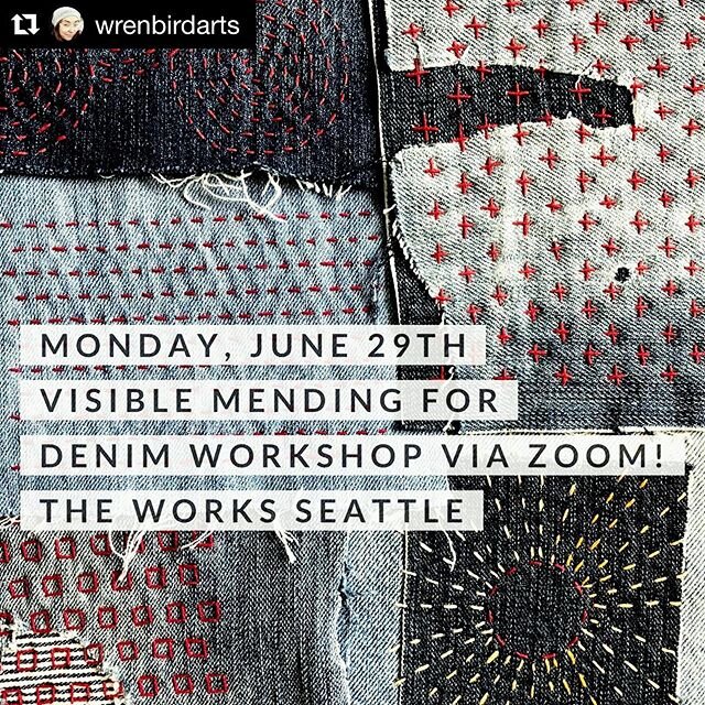 🧵✂️ 🧵✂️ 🧵✂️ learn visible mending for denim with a remarkable teacher @wrenbirdmends this monday june 29 on zoom🚀from seattle 
reposted with thanks to @wrenbirdarts ・・・
While I&rsquo;m not ready to go back to teaching in-person workshops, I&rsquo