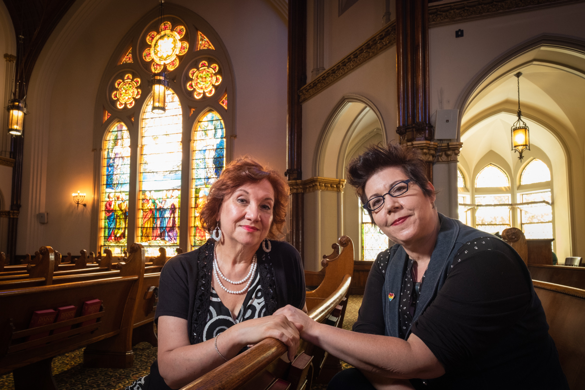 Yvonne Hudson and Lynette Asson in the sanctuary at Calvary United Methodist Church.