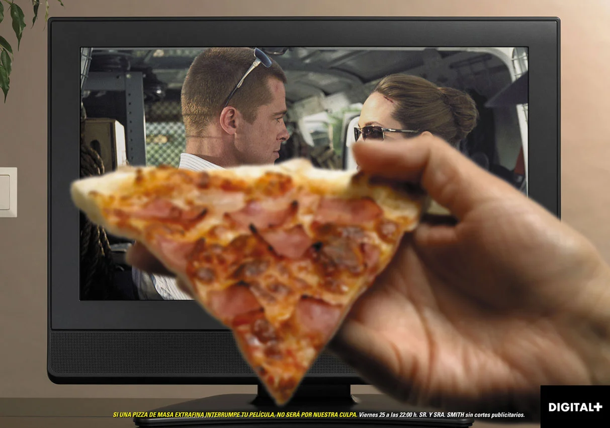 IF AN EXTRA THIN-CRUST PIZZA INTERRUPTS YOUR MOVIE, IT WON’T BE OUR FAULT. Friday 25th at 10PM, Mr. & Mss. SMITH without commercial breaks.