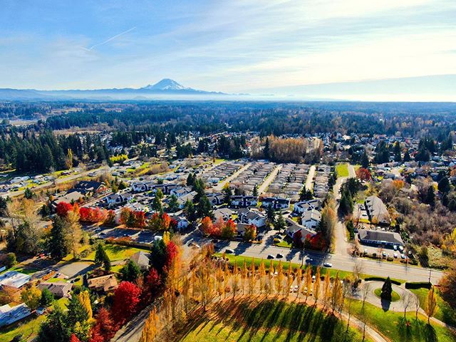 Stunning views and clear flying conditions make the perfect #droning combo! Love Fall in the Pacific Northwest! #fall2019 #fallcolors🍁🍂 #droners #dronestagram #womenwhodrone #womenwhodroneacademy #flygirl #birdseyeview #mtrainier #rainierwatch #liv