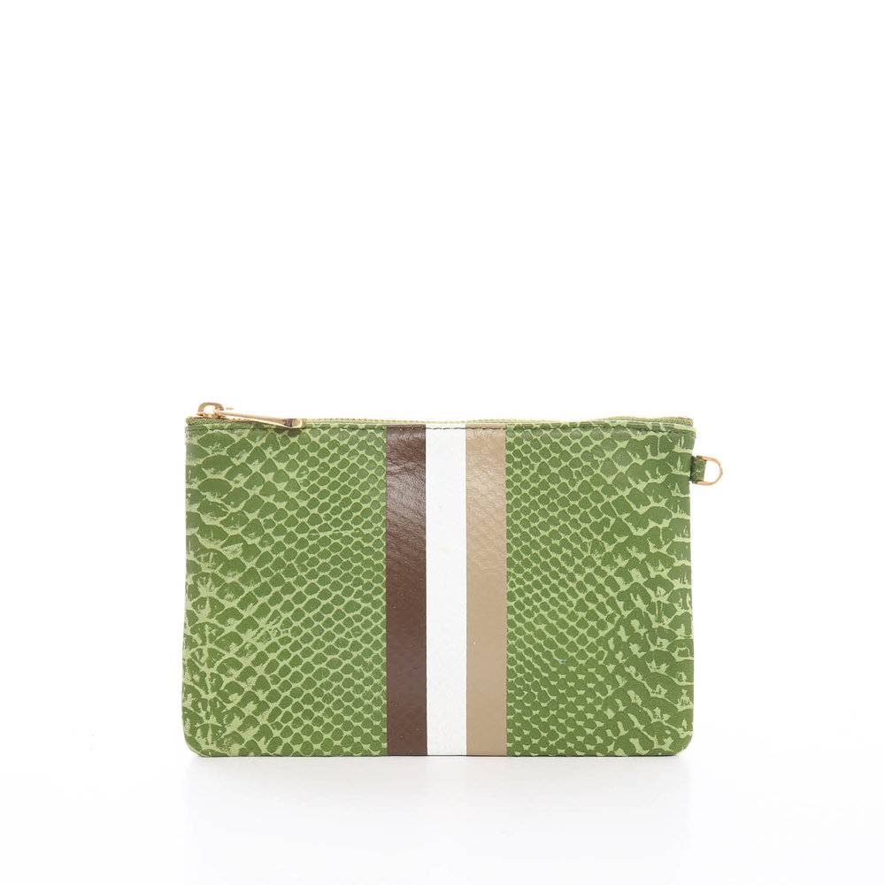 Large Tote: Linen and Embossed Python in Green — Âme Soeur