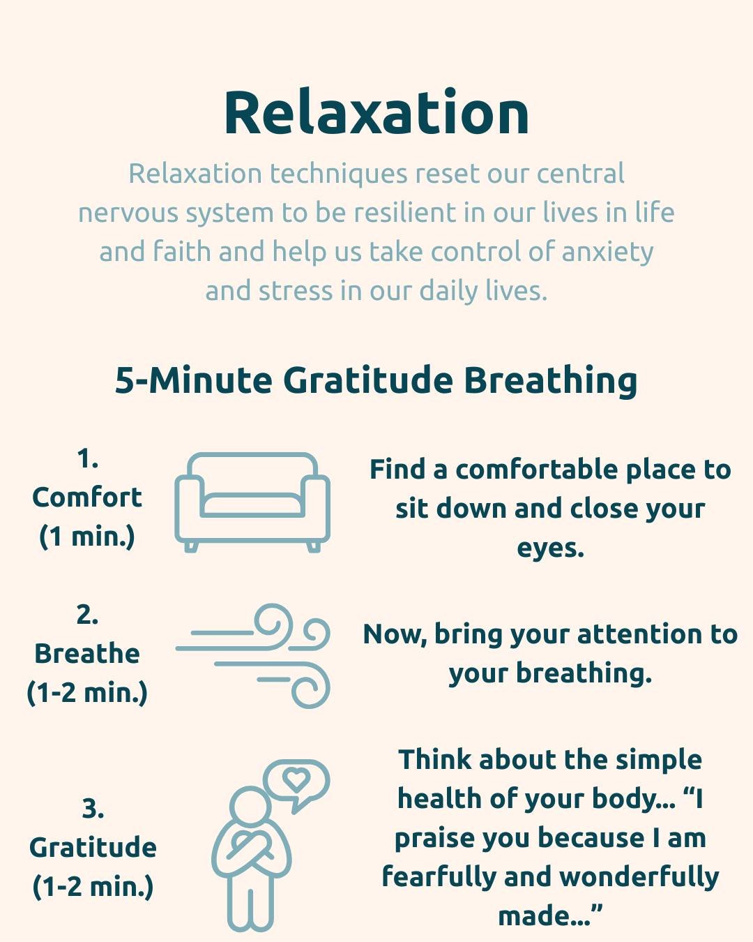 This post is pulled from the Thrive workbook chapter three &quot;Relaxation&quot;. Checkout our website to find this resource and many more for FREE!

#mentalheal #mentalhealth #mentalhealthsupport #christianmentalhealthawareness #mentalhealthawarene