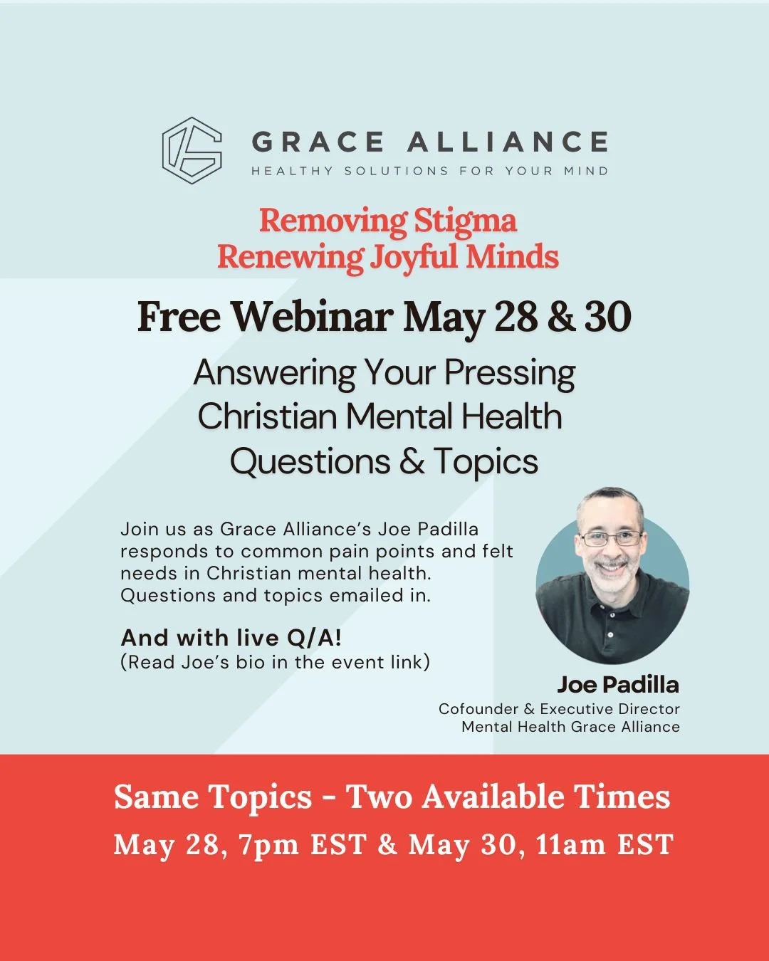 May 28 (free) Removing Stigma, Renewing Joyful Minds: Responding To Your Questions-Topics