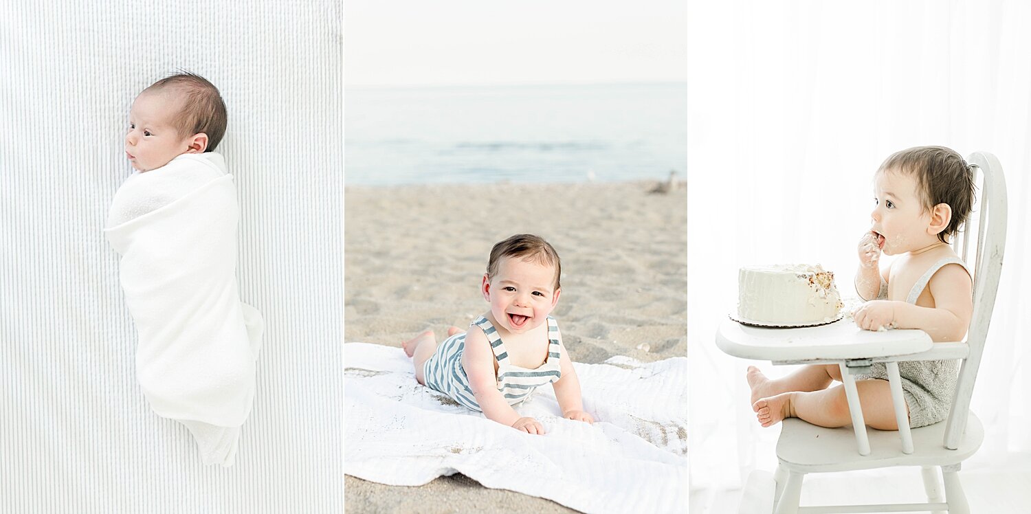 Newborn, 6 month and 1 year photo of baby boy with Darien Newborn and Family Photographer, Kristin Wood Photography.